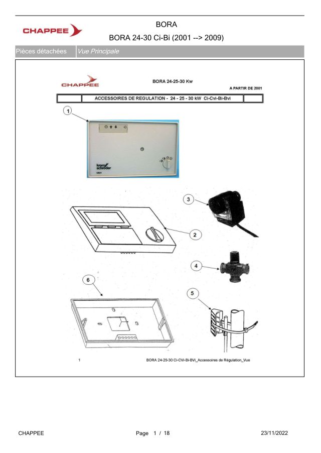 Premiere page : Vue éclatée et pièces détachées Chappee BORA FIOUL 24 Ci V10 (2010→2015)