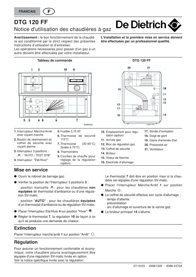 Première page : Notice d'utilisation De Dietrich DTG E 120 FF