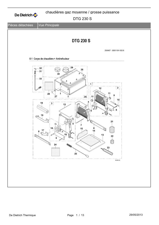 Premiere page : Vue éclatée et pièces détachées De Dietrich DTG 230-6 S