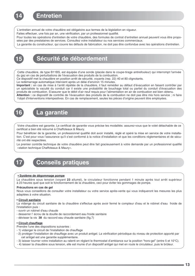 Première page : Notice de maintenance Chaffoteaux NEXIA 24 CF N FR