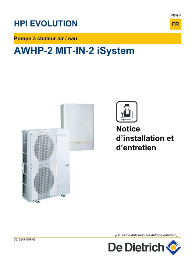 Premiere page : Notice d'installation De Dietrich HPI EVOLUTION AWHP-2 MIT-IN-2 iSystem