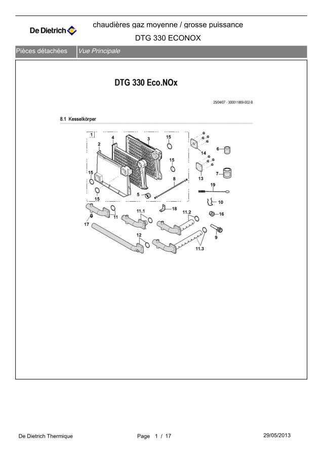 Premiere page : Vue éclatée et pièces détachées De Dietrich DTG 330-14 ECONOX