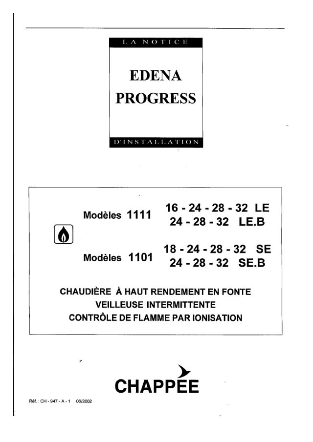 Première page : Notice d'installation Chappee EDENA PROGRESS 1111 / 28 LEB