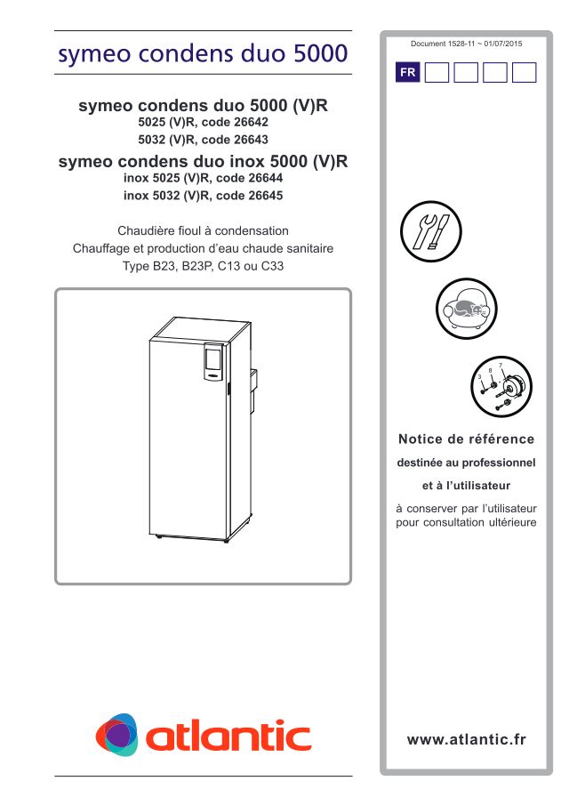 Première page : Notice d'installation Atlantic SYMEO CONDENS DUO 5025