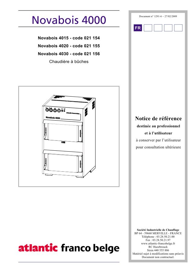 Première page : Notice d'installation Atlantic NOVABOIS 4015