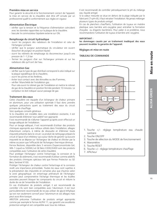 Première page : Notice mise en service Chaffoteaux ALIXIA GREEN 24 FR BE