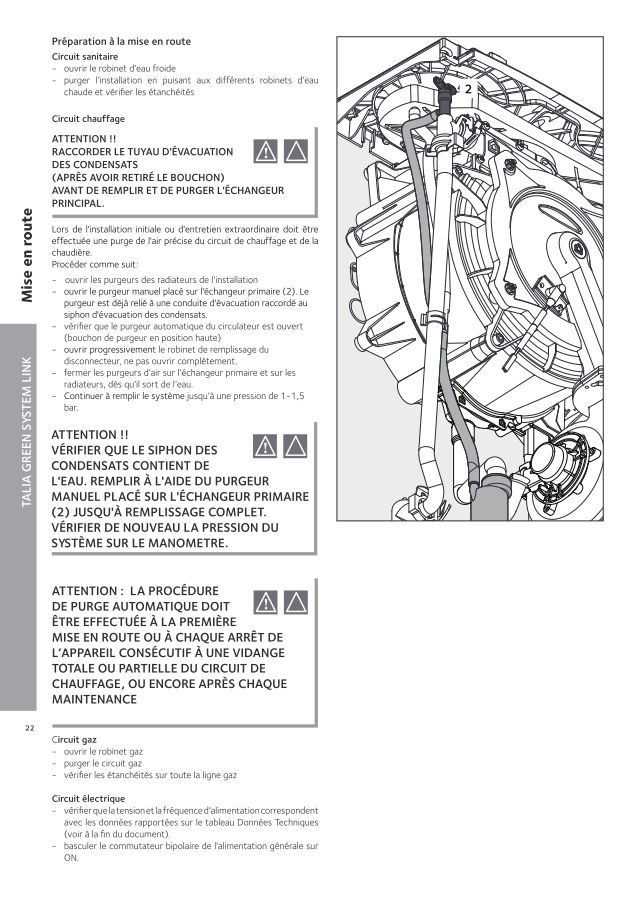 Première page : Notice mise en service Chaffoteaux TALIA GREEN SYS LINK 25