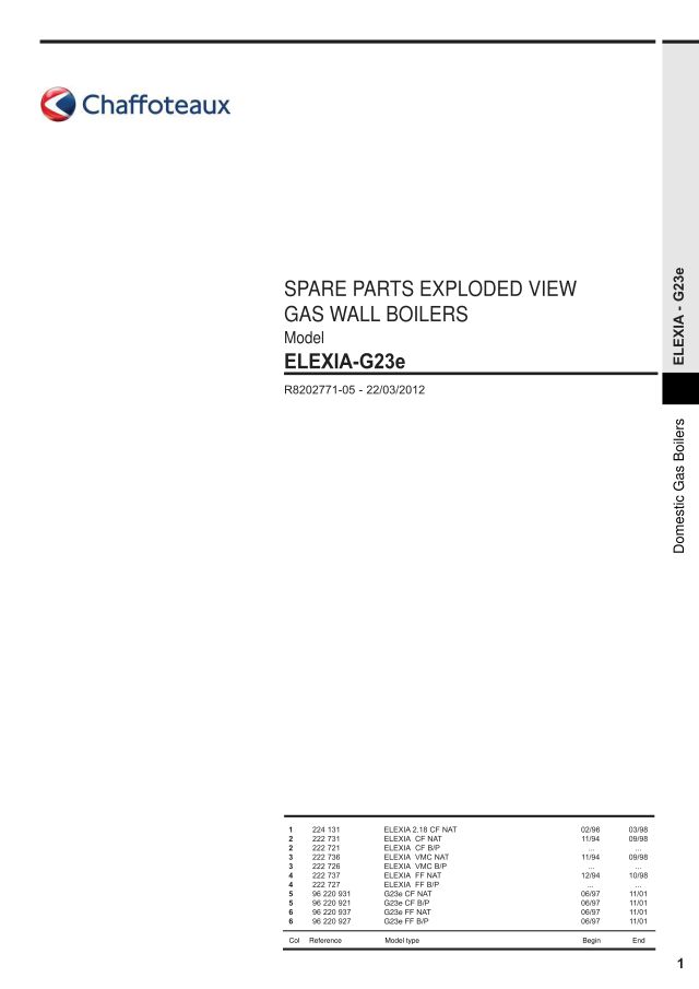 Première page : Pièces détachées Chaffoteaux ELEXIA VMC B/P
