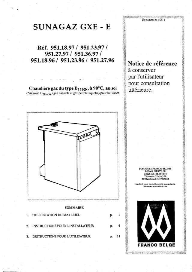 Premiere page : Notice d'installation Atlantic SUNAGAZ GXE 18 EI (9511896Z)