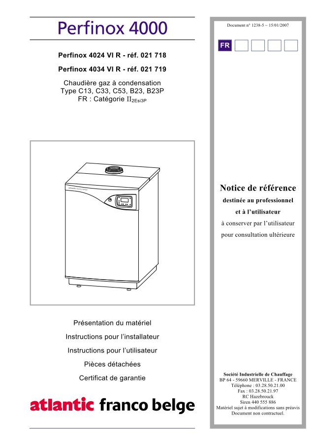 Première page : Notice d'installation Atlantic PERFISOL HYBRID DUO 4124 VI R