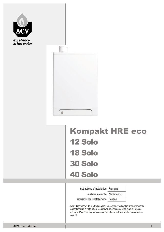 Première page : Notice d'installation ACV KOMPAKT HRE ECO 40 SOLO