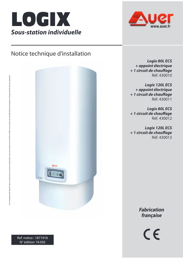 Première page : Notice d'installation Auer LOGIX 120L ECS