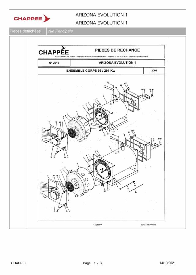 Première page : Pièces détachées Chappee ARIZONA EVOLUTION 1 / 233kW