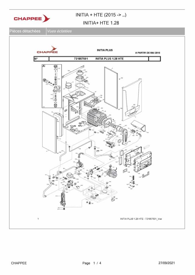 Premiere page : Vue éclatée et pièces détachées Chappee INITIA + 1.28 HTE (721857503)