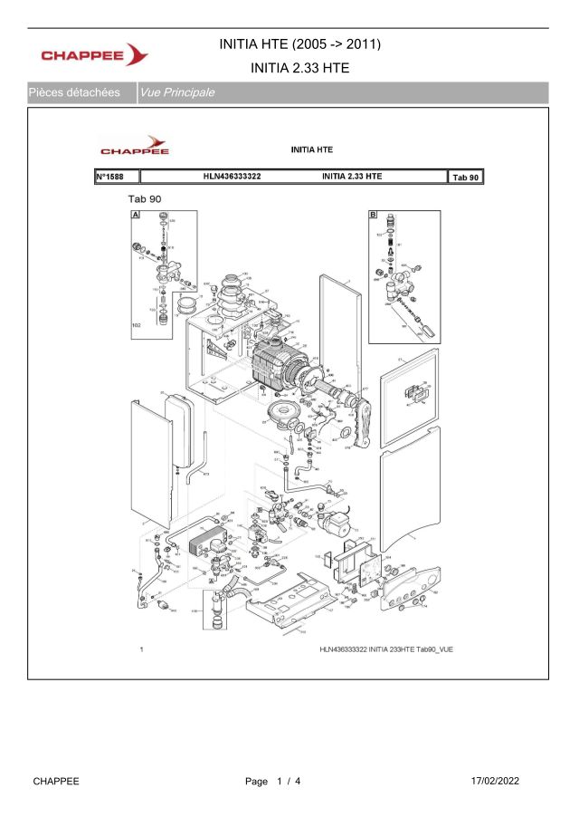 Première page : Pièces détachées Chappee INITIA 2.33 FF HTE