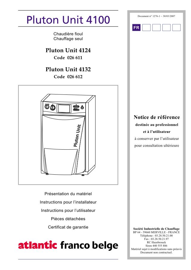 Premiere page : Notice d'installation Atlantic PLUTON UNIT 4132 (026612)