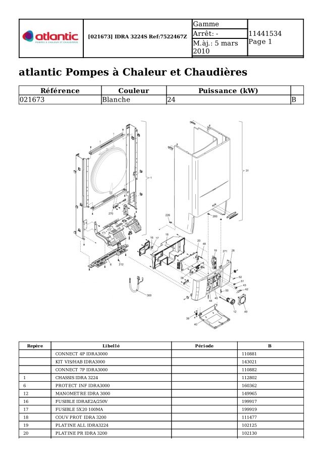 Premiere page : Vue éclatée et pièces détachées Atlantic IDRA 3224S (021673)