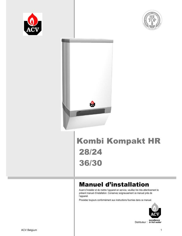 Première page : Notice d'installation ACV Kombi Kompakt HR 28/24
