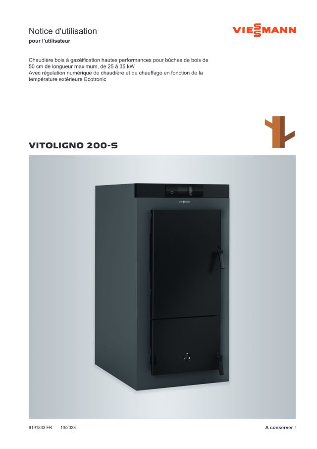Première page : Notice d'utilisation Viessmann Corps Vitoligno 200-S 20kW