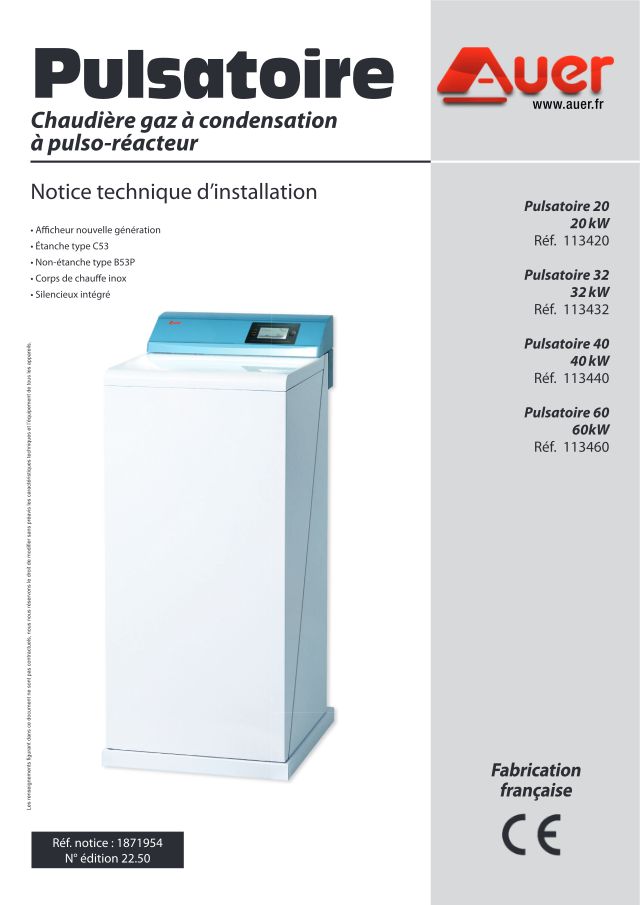 Premiere page : Notice d'installation Auer PULSATOIRE 32I 113432 (TYPE E) A PARTIR DE 17XX10XXX