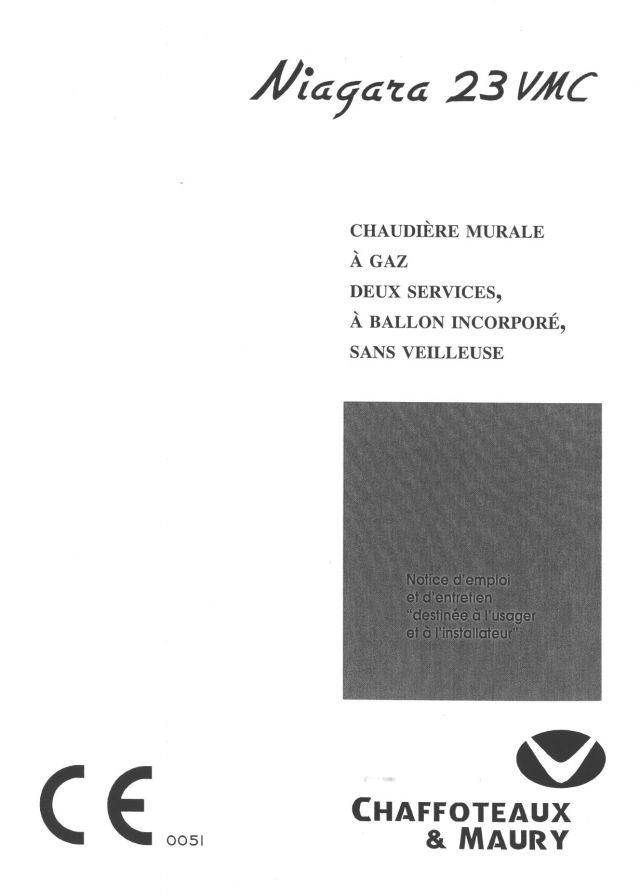 Première page : Notice d'utilisation Chaffoteaux NIAGARA 23 VMC NAT 11.96/08.98