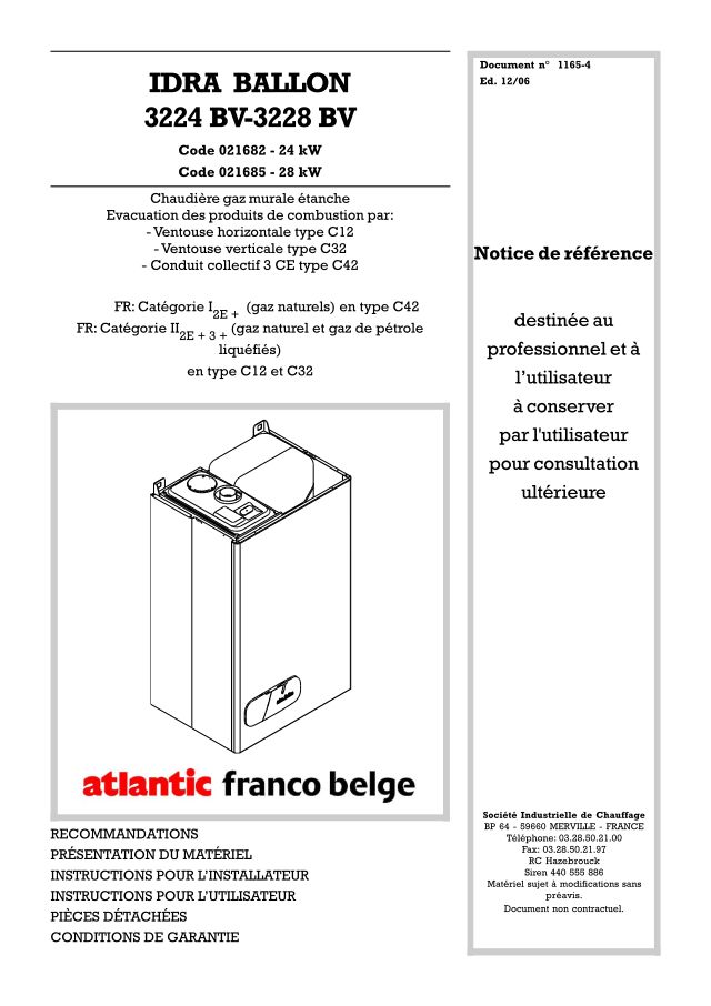 Première page : Notice d'utilisation Atlantic IDRA 3228BVP