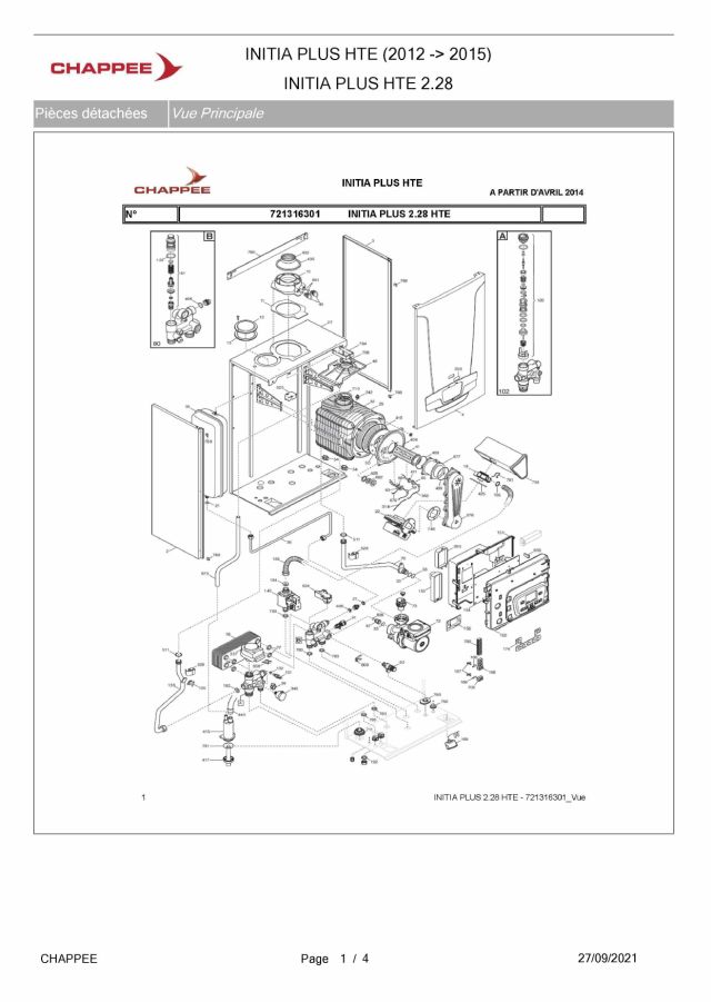 Premiere page : Vue éclatée et pièces détachées Chappee INITIA + 2.28 HTE (721857703)