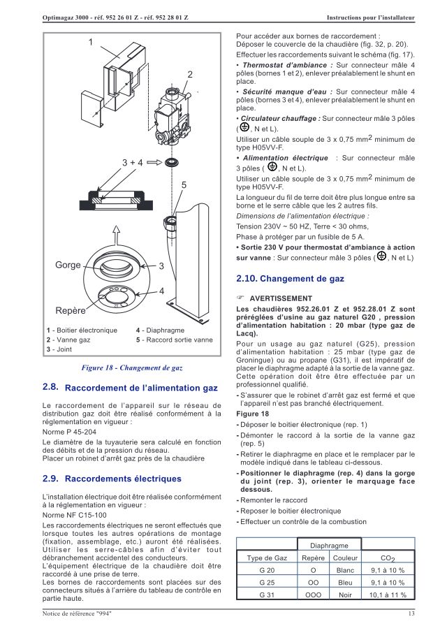 Première page : Tableau des paramètres Atlantic OPTIMAGAZ 3026 B
