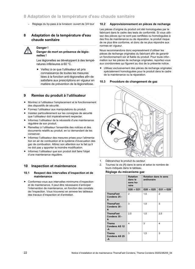 Première page : Reglages combustion Saunier Duval THEMA CONDENS 25-AS/1 M (H-IT)