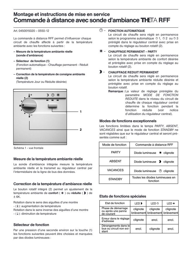 Première page : Notice d'utilisation ACV THETA RFF