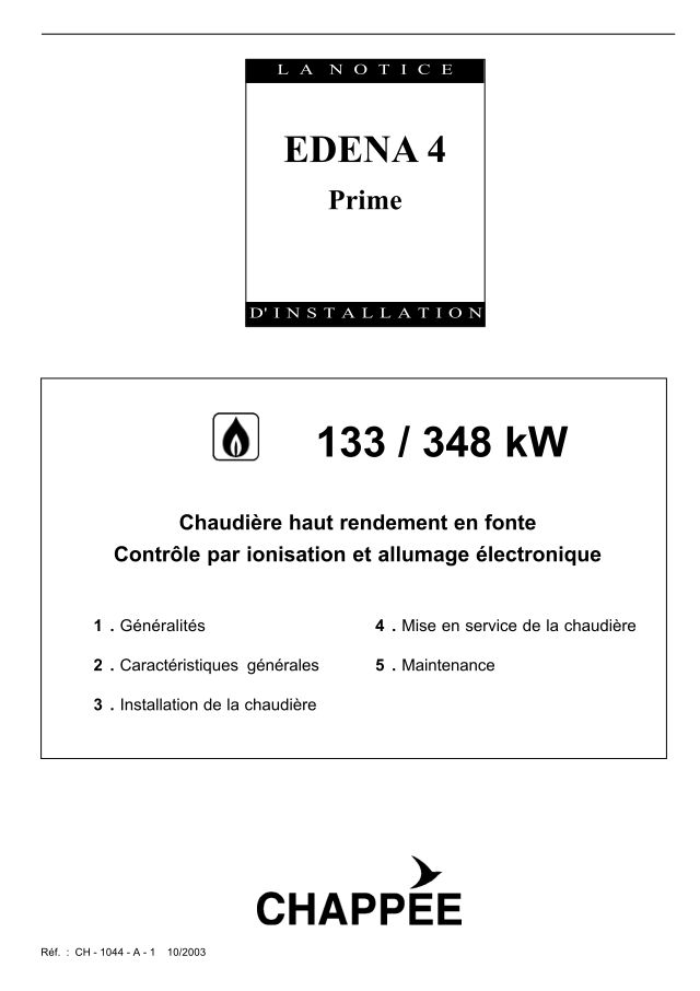 Première page : Notice d'installation Chappee EDENA 4 PRIME 133kW