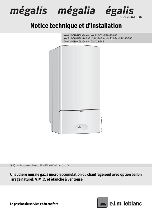 Première page : Notice d'installation Elm Leblanc MEGALIA CGVA24-5HN 8L