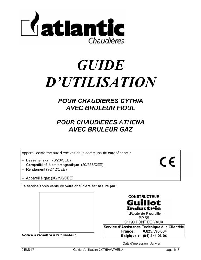 Première page : Notice d'utilisation Atlantic ATHENA EVOLUTION 1 CH 36