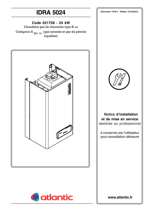 Première page : Notice mise en service Atlantic IDRA 5024