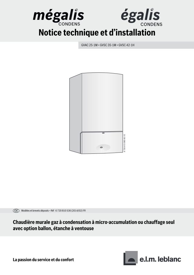 Première page : Notice d'installation Elm Leblanc MEGALIS CONDENS GVSC42-1HNB