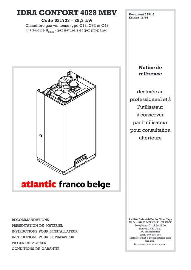 Première page : Notice d'utilisation Atlantic IDRA CONFORT 4028 MBV