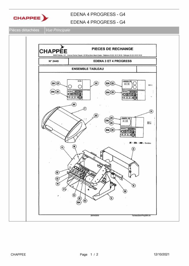 Première page : Pièces détachées Chappee EDENA 4 PROGRESS SE 348kW