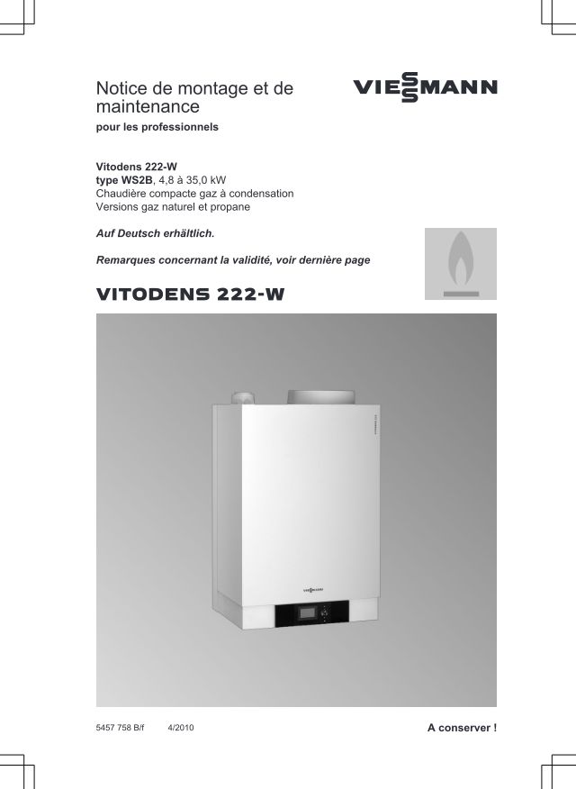 Première page : Notice d'installation Viessmann VITODENS 222-W WS2B 26kW