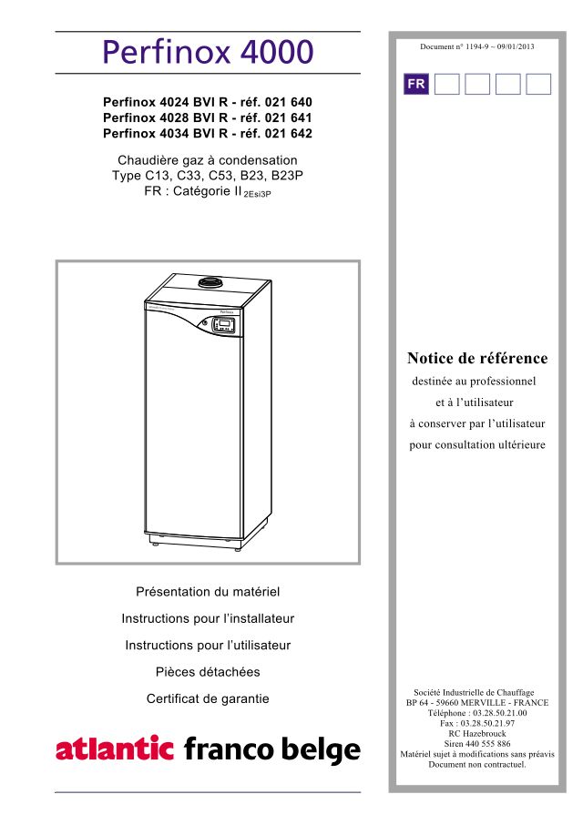 Première page : Notice d'installation Atlantic PERFINOX 4034