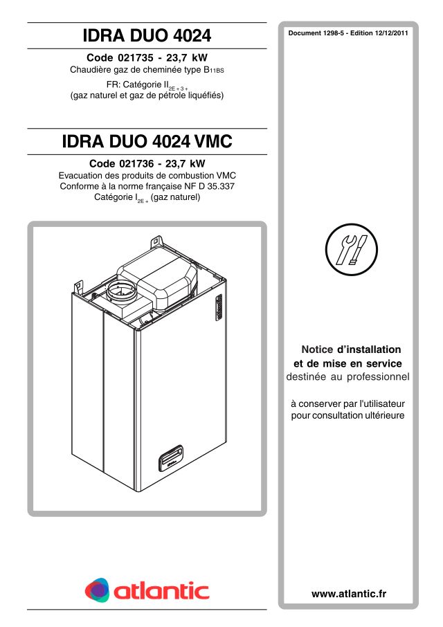 Première page : Notice d'installation Atlantic IDRA DUO 4024