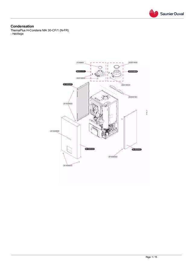 Première page : Pièces détachées Saunier Duval ThemaPlus H-Condens MA 30-CF/1