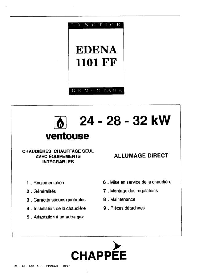 Première page : Notice d'installation Chappee EDENA 1101 / 32 FF