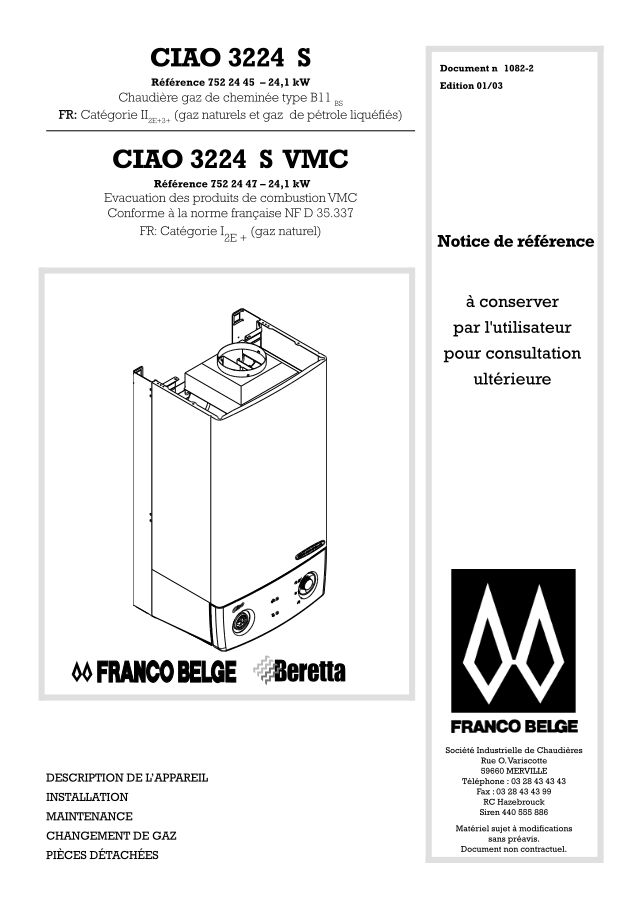 Première page : Notice d'installation Atlantic CIAO 3224 S