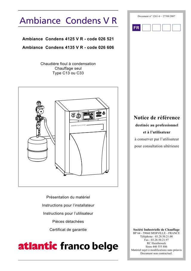 Premiere page : Notice d'installation Atlantic AMBIANCE CONDENS PACK 4135 V (026606)