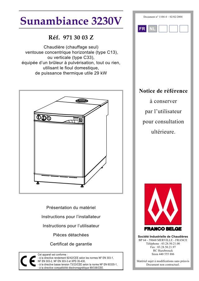 Première page : Notice d'installation Atlantic SUNAMBIANCE 3230V