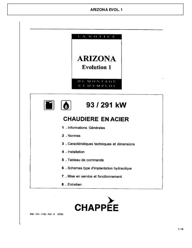Première page : Notice d'installation Chappee ARIZONA EVOLUTION 1 / 93kW