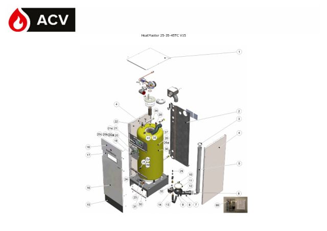 Premiere page : Vue éclatée et pièces détachées ACV HeatMaster 35 TC V15 (784178)