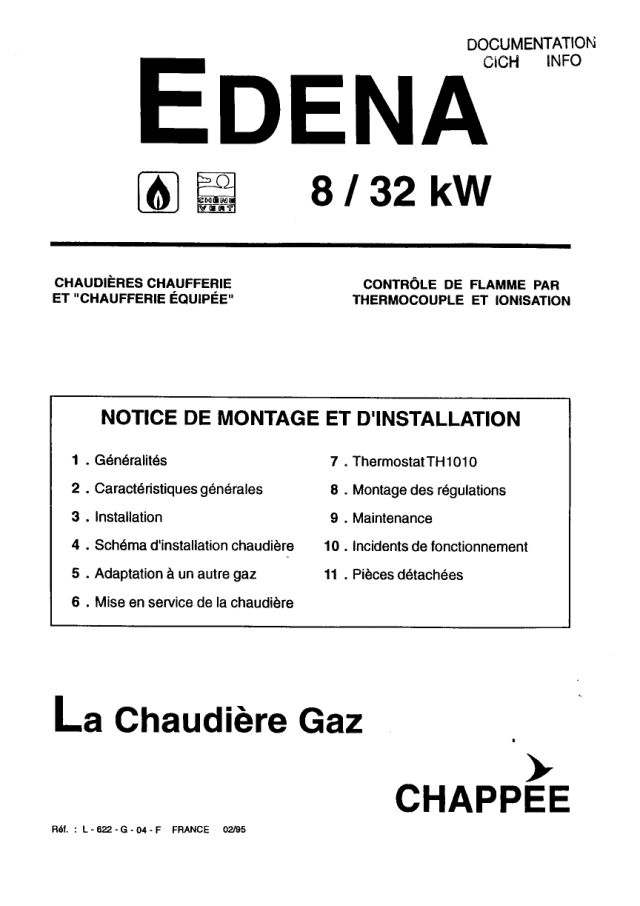 Première page : Notice d'installation Chappee EDENA 1001 / 20 SE 1993