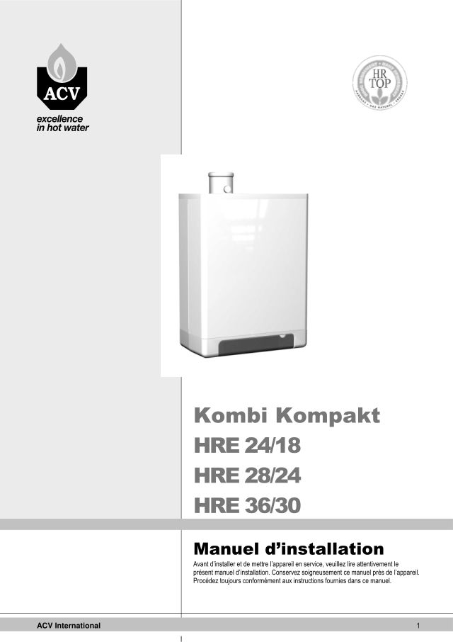 Première page : Notice d'installation ACV Kombi Kompakt HRE 24/18