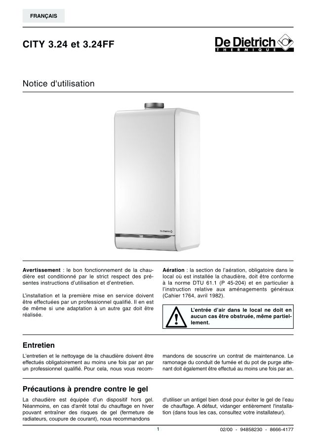 Première page : Notice d'utilisation De Dietrich CITY 3.24 FF
